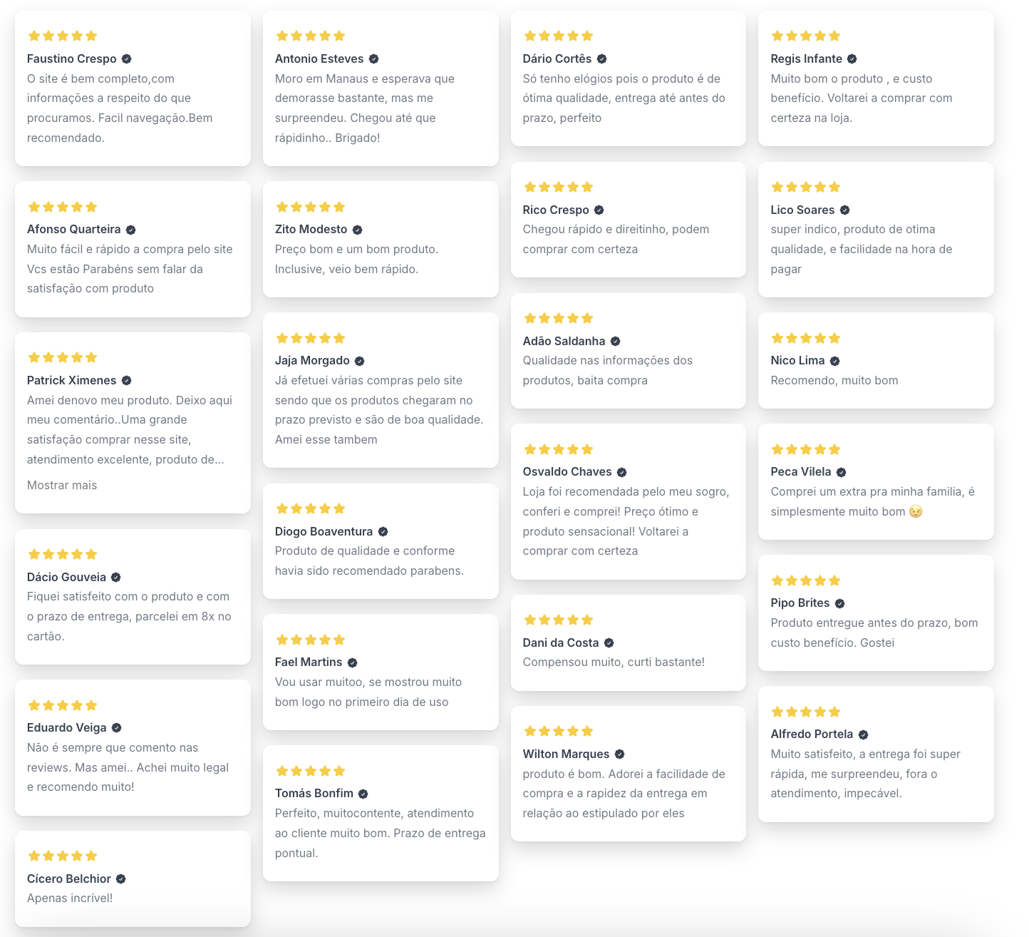 Depoimentos de clientes satisfeitos
